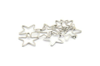 Silver Star Charm, 50 Silver Tone Open Star Charms (15x1x0.6mm) BS 2105