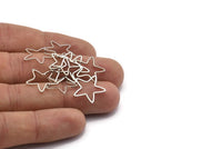 Silver Star Charm, 50 Silver Tone Open Star Charms (15x1x0.6mm) BS 2105