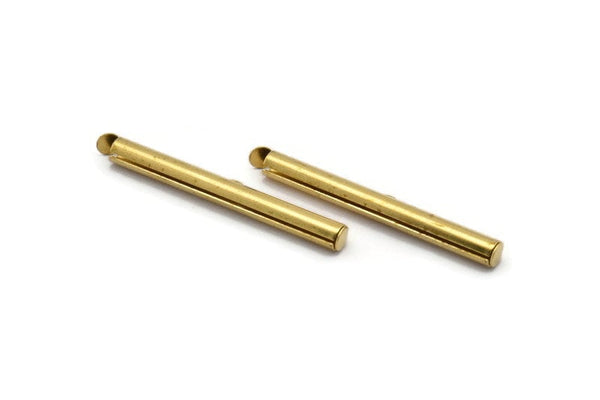 Brass Slide On End, 24 Raw Brass Slide On End Clasps for Seed Beads, Findings, Bracelets (40x4mm) BS 2120