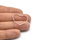 Silver Heart Connectors, 24 Silver Tone Heart Ring Connectors  (24x1x0.80mm) BS 2107