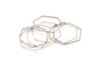Silver Hexagon Charm, 24 Silver Tone Hexagon Shaped Ring Charms (25x0.8mm) BS 2153