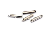 Silver Slide On End, 24 Silver Tone Slide On End Clasps for Seed Beads, Findings, Bracelets (20x4mm) BS 2162