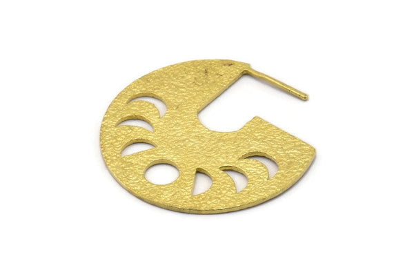 Geometric Earring Findings, 2 Raw Brass Moon Phases Textured Earring Findings  (32x34x0.9mm) E199