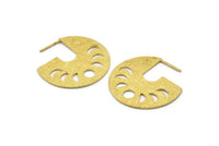 Geometric Earring Findings, 2 Raw Brass Moon Phases Textured Earring Findings  (32x34x0.9mm) E199