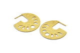 Geometric Earring Findings, 2 Raw Brass Moon Phases Textured Earring Findings  (32x34x0.9mm) E199