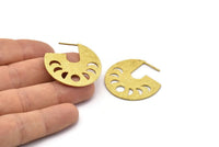 Geometric Earring Findings, 2 Raw Brass Moon Phases Textured Earring Findings  (32x34x0.9mm) E199