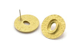Brass Round Earring, 4 Raw Brass Hammered Round Earring Posts With 1 Oval Pad, Findings (22x2.8mm) E272