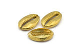 Brass Shell Finding, 1 Raw Brass Cowrie Shell Findings, Pendants, Charms, Earrings, Beads 32-34MM E338
