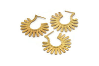 Brass Sun Earring, 2 Raw Brass Textured Sunny Earrings (34x33.5x1.6mm) E247