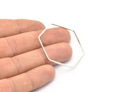 Hexagon Ring Charm, 12 Silver Tone Hexagon Shaped Ring Charms (40x1.2x1.1mm) E347
