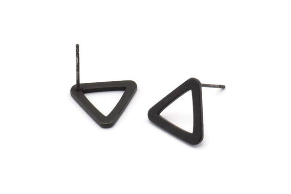 Black Triangle Earring, 12 Oxidized Brass Black Triangle Stud Earrings (11.5x13mm) E352 S758