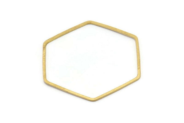 Hexagon Ring Charm, 12 Raw Brass Hexagon Shaped Ring Charms (40x1x1.10mm) E300