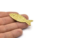 Brass Fish Pendant, 1 Raw Brass Fish Scale Textured Pendants, With 2 Loops (52x19mm) BS 2447