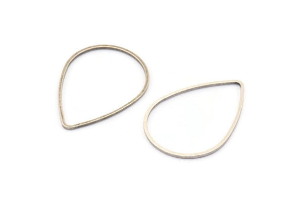 Silver Drop Ring, 12 Antique Silver Plated Brass Drop Connectors (32x22x1mm) Bs 1140 H0019