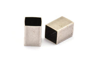 Geometric Tube Bead, 12 Huge Antique Silver Plated Brass Square Tube Beads (14x20mm) H0116