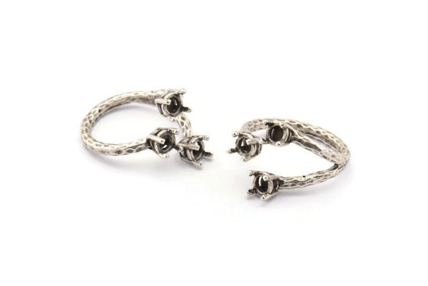 Adjustable Ring Settings - Antique Silver Plated Brass 4 Claw Ring Blanks - Pad Size 4mm N0323 H0123
