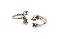 Brass Prong Settings - 2 Antique Silver Plated Brass 4 Claw Ring Blanks with 3 Prong Settings - Pad Size 5mm N0326 H0126