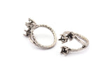 Brass Prong Settings - 2 Antique Silver Plated Brass 4 Claw Ring Blanks with 3 Prong Settings - Pad Size 5mm N0326 H0126