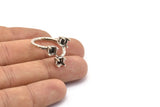 Brass Prong Settings - 2 Antique Silver Plated Brass 4 Claw Ring Blanks with 3 Prong Settings - Pad Size 5mm N0326 H0126