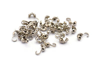 Silver Brass End Clasp, 50 Silver Brass Cord End Clasps With Loop, Findings (13x4mm) H0045