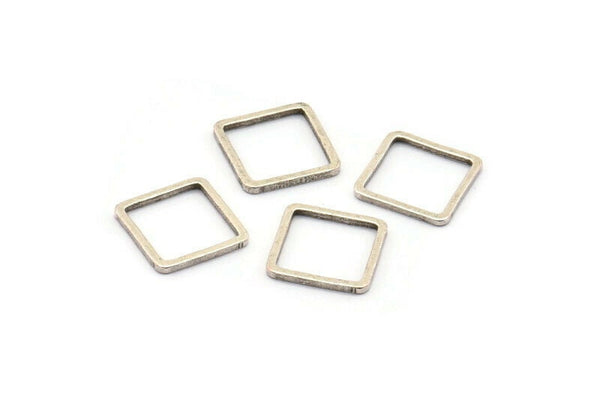 Square Connector, 25 Antique Silver Plated Brass Square Connectors (10x0.80mm) Bs-1116 H0058
