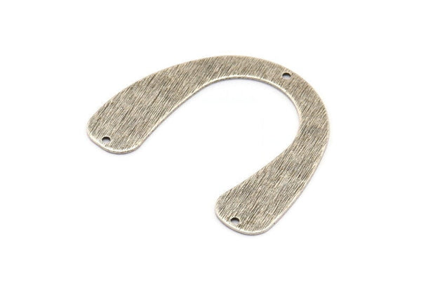Silver Geometric Charm, 4 Antique Silver Plated Brass Textured U Shaped Pendants With 3 Holes, Charms, Findings (31x35x0.60mm) D898 H0078