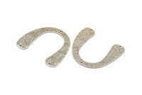 Silver Geometric Charm, 4 Antique Silver Plated Brass Textured U Shaped Pendants With 3 Holes, Charms, Findings (31x35x0.60mm) D898 H0078