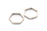 Brass Hexagon Charm, 12 Antique Silver Plated Brass Hexagon Ring Charms (14x0.8x2mm) BS 1183 H0082