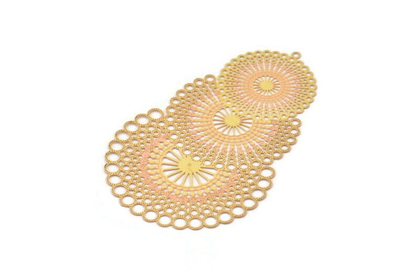 Brass Earring Charm ,4 Raw Brass Ethnic Motif Earring Charms With 1 Loop Pendants, Findings (70x44mm) E536