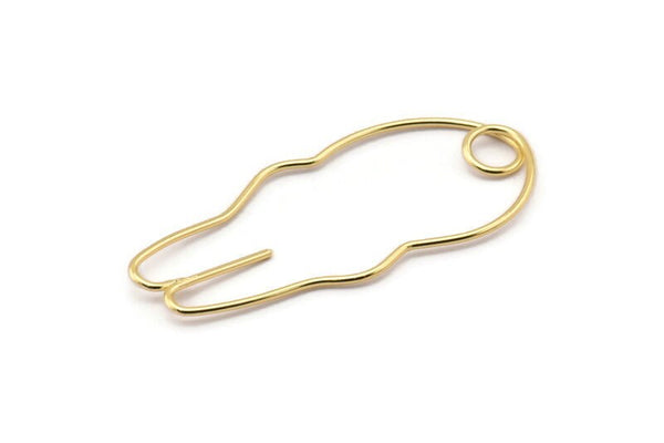 Gold Rabbit Earring, 4 Gold Plated Brass Wire Rabbit Earring Charms, Pendants, Findings (49x23x1mm) E556