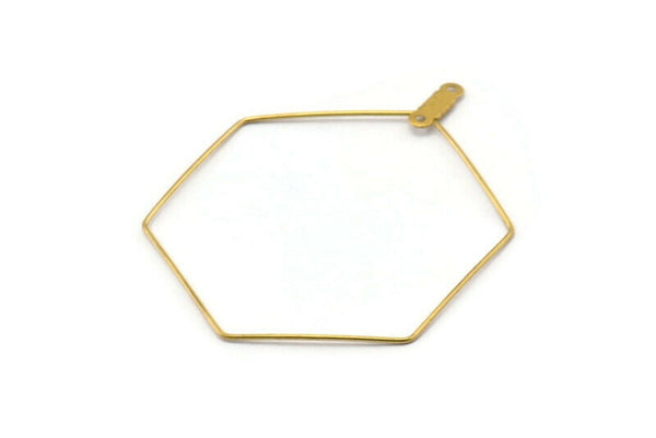 Brass Hexagon Earring, 50 Raw Brass Wire Hexagon Earring Charms With 2 Loops, Pendants, Findings (40x0.7mm) E554