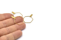 Brass Hexagon Earring, 50 Raw Brass Wire Hexagon Earring Charms With 2 Loops, Pendants, Findings (20x0.7mm) E560