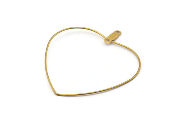 Brass Heart Earring, 24 Raw Brass Wire Heart Earring Charms With 2 Loops, Pendants, Findings (45x40x0.7mm) E516