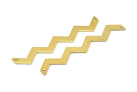 Brass Zig Zag Shape, 15 Raw Brass Zig Zag Shape Charms With 2 Holes, Pendants, Earrings (60x4x0.80mm) E631