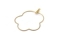 Brass Flower Earring, 24 Raw Brass Wire Flower Earring Charms With 2 Loops, Pendants, Findings (48x37x0.7mm) E555