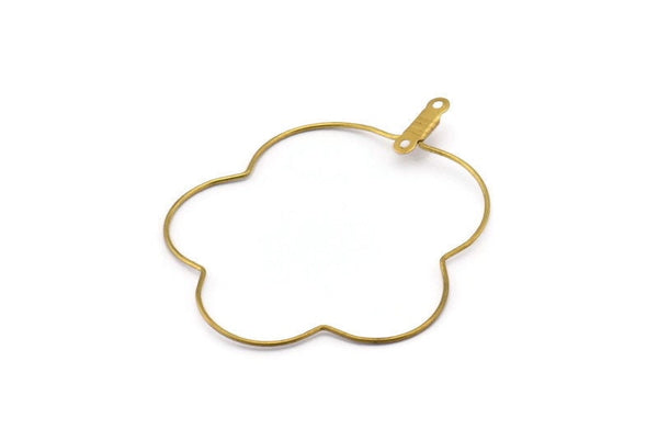Brass Flower Earring, 24 Raw Brass Wire Flower Earring Charms With 2 Loops, Pendants, Findings (48x37x0.7mm) E555