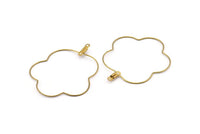Brass Flower Earring, 24 Raw Brass Wire Flower Earring Charms With 2 Loops, Pendants, Findings (48x37x0.7mm) E555