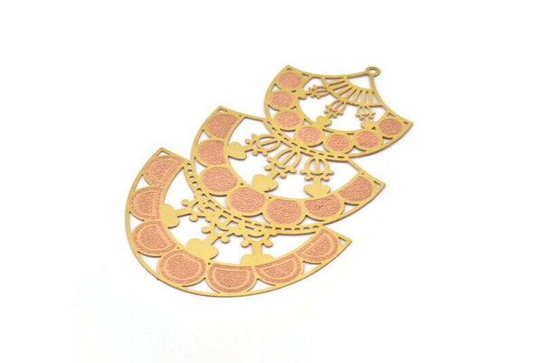 Brass Earring Charm ,2 Raw Brass Ethnic Motif Earring Charms With 1 Loop Pendants, Findings (80x51mm) E529