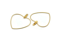 Brass Heart Earring, 24 Raw Brass Wire Heart Earring Charms With 2 Loops, Pendants, Findings (35x30x0.7mm) E564