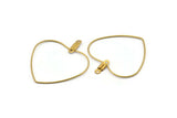 Brass Heart Earring, 24 Raw Brass Wire Heart Earring Charms With 2 Loops, Pendants, Findings (35x30x0.7mm) E564