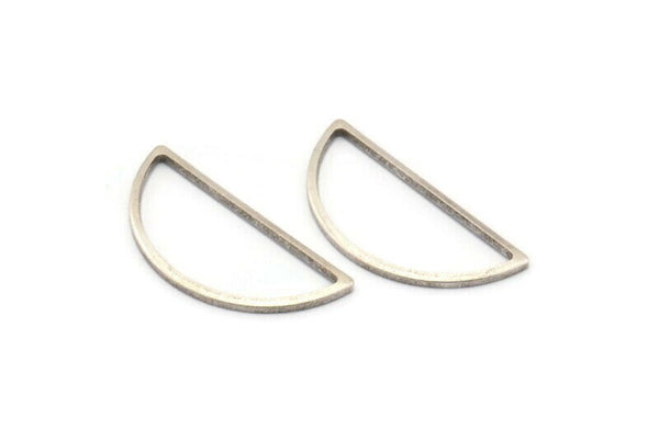 Silver Half Moon, 25 Antique Silver Plated Brass Semi Circle Connectors (12x26x1mm) A1709 H0271