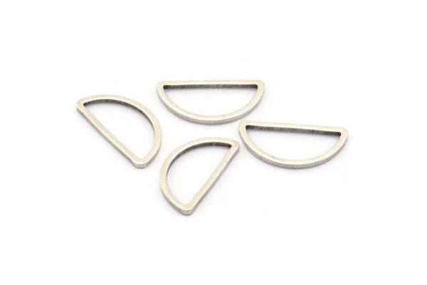 Silver Half Moon - 24 Antique Silver Plated Brass Semi Circle Connectors (8x15x0.9mm) D0008 H0219