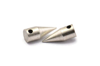 Silver Spike Charm, 4 Antique Silver Plated Brass Spike Tribal Pendant (15x6mm) A0760 H0310