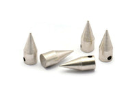 Silver Spike Charm, 4 Antique Silver Plated Brass Spike Tribal Pendant (15x6mm) A0760 H0310