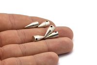 Silver Spike Charm, 4 Antique Silver Plated Brass Spike Tribal Pendant (15x6mm) A0760 H0310