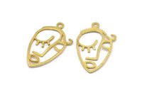 Brass Face Charm, 4 Raw Brass Face Shape Charms With 1 Loop, Pendants, Earrings, Findings (43x25x1mm) E650