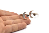 Silver Ring Settings, 2 Antique Silver Plated Brass Moon And Planet Ring With 1 Stone Setting - Pad Size 4mm N1496 H1379