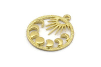 Moon Phases Charm, 4 Raw Brass Crescent Moon Phases Charms With 1 Loop, Pendants, Findings (25x22x2.2mm) N1633