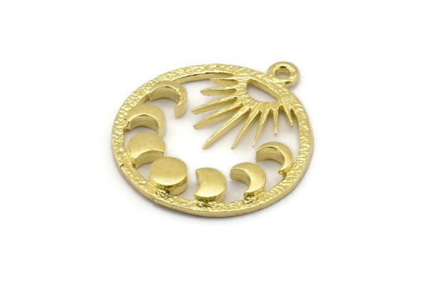 Moon Phases Charm, 4 Raw Brass Crescent Moon Phases Charms With 1 Loop, Pendants, Findings (25x22x2.2mm) N1633