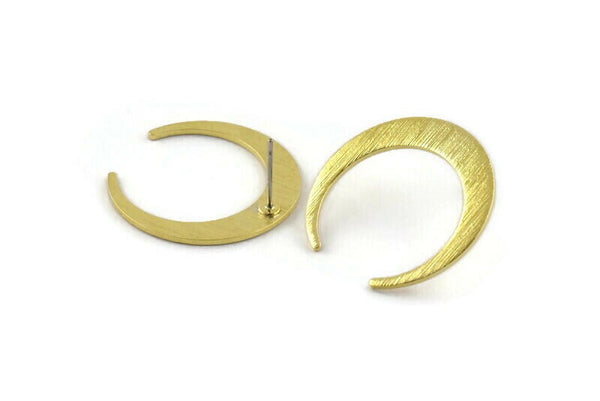 Brass Moon Earring, 6 Textured Raw Brass Crescent Moon Stud Earrings (26x27x1mm) M02223 A2412